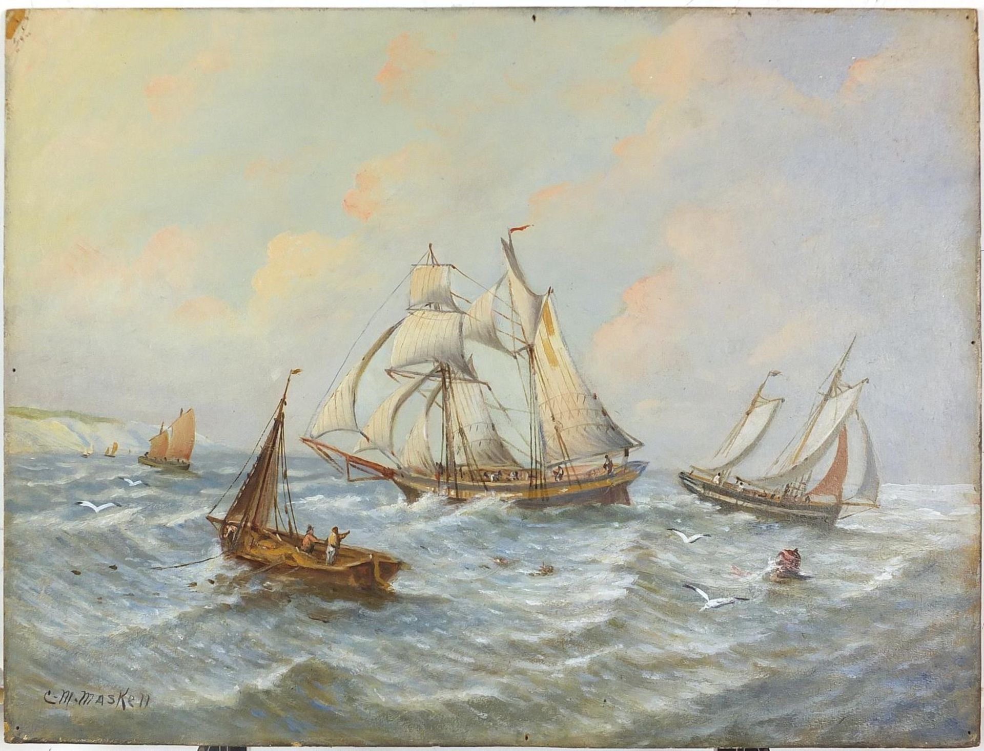 Christopher Mark Maskell - Frigates and sailing boat at sea, late 19th/early 20th century maritime - Bild 2 aus 4