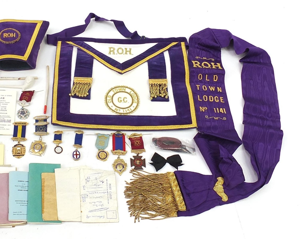 Royal Order of Buffalos regalia including silver and enamel jewels and a sash : For Further - Image 11 of 12