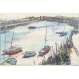 Aberystwyth Harbour, print in colour, indistinctly signed, possibly R Marsden, mounted, framed and