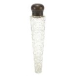 Antique cut glass scent bottle with stopper and tapering body, 17cm high : For Further Condition