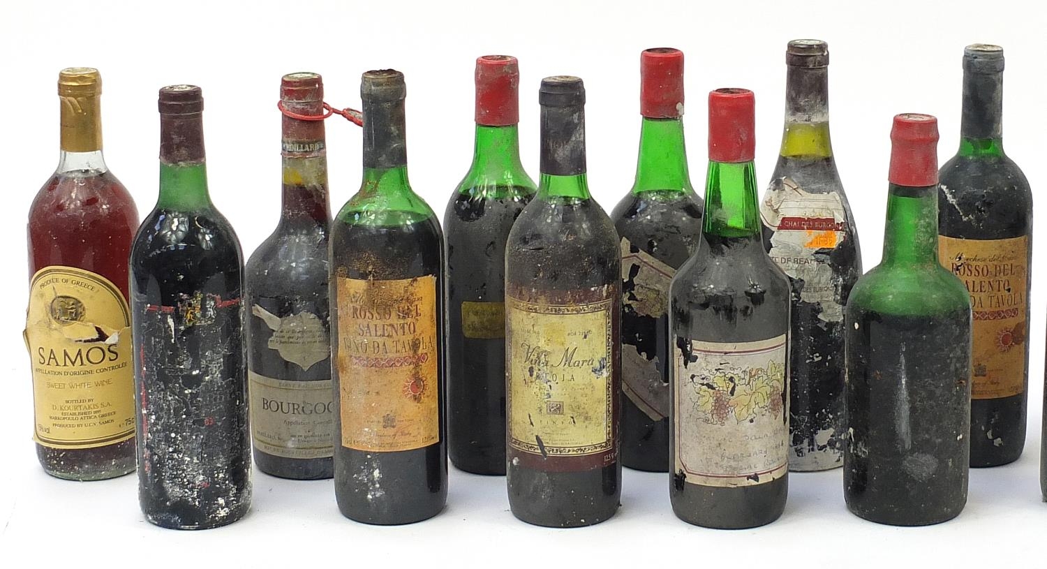 Eighteen vintage bottles of red wine, most with remnants of paper labels : For Further Condition - Image 2 of 3