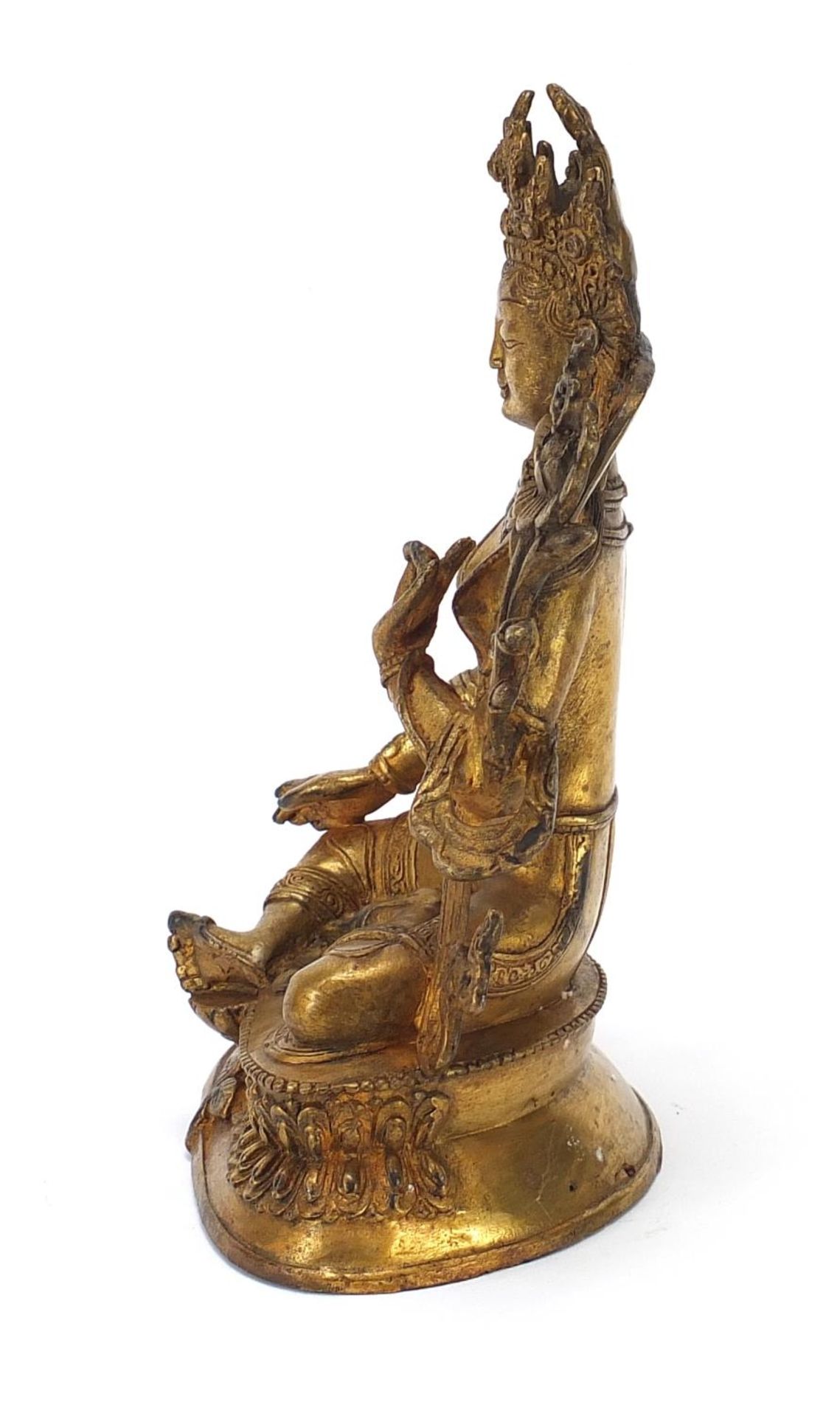 Chino-Tibetan gilt bronze figure of seated Buddha, 22cm high : For Further Condition Reports - Image 3 of 7