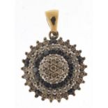 9ct gold black and clear diamond cluster pendant, 2.4cm high, 2.8g : For Further Condition Reports