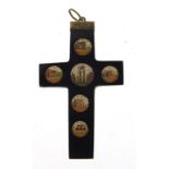 Italian micro mosaic cross pendant inlaid with Roman ruins, 5.2cm high, 11.3g : For Further