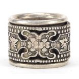 Chinese silver coloured metal archer's ring with rotating band, size Z, 41.6g : For Further