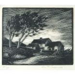 John Fredric Greenwood - Trees before a cottage, pencil signed woodblock print, limited edition 40/