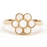 9ct gold opal flower head ring, size O, 2.0g : For Further Condition Reports Please Visit Our