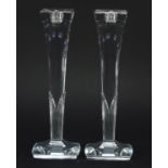 Pair of cut glass candle holders, each 31cm high : For Further Condition Reports Please Visit Our