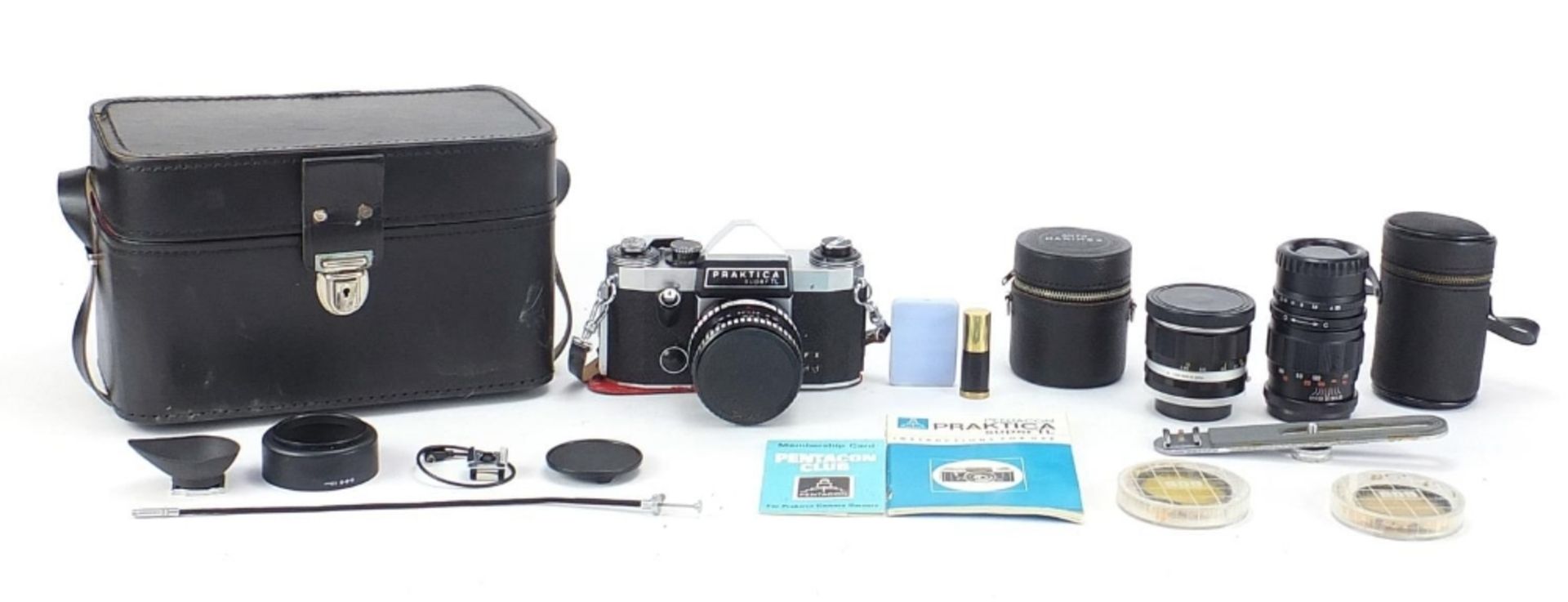 Praktica Super TL camera with lenses, accessories and fitted case : For Further Condition Reports