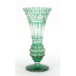 Large Bohemian green flashed cut glass vase, 32cm high : For Further Condition Reports Please