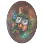 Still life flowers, oval oil, indistinctly signed, mounted, framed and glazed, 17.5cm x 12.5cm