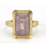 Antique design 9ct gold amethyst ring with engraved setting, size L, 2.6g : For Further Condition