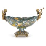 Continental porcelain pedestal centre bowl with bronze mounts, 30.5cm wide : For Further Condition