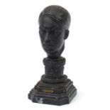 Military interest patinated bronze bust of Adolf Hitler raised on a stepped marble base, 30cm high :