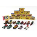 Fourteen Matchbox Models of Yesteryear die cast vehicles with boxes including 1928 Mercedes 36/220