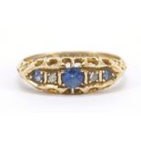 18ct gold sapphire and diamond five stone ring, Birmingham 1911, size M, 2.5g : For Further