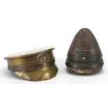 British military trench art including a peaked cap, 9cm in diameter : For Further Condition