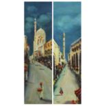 G Birch - Arab street scenes, pair of watercolours, Stacy Marks labels verso, mounted and framed,