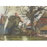 Hugh Knollys - Botley Manor Farm, oil on board, label verso, mounted and framed, 18.5cm x 13.5cm