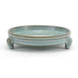 Chinese Ge ware porcelain tripod censer having a turquoise glaze, 14.5cm in diameter : For Further