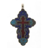 Russian silver and enamel Orthodox cross pendant, impressed marks to the back, 3.6cm high, 3.3g :