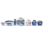 Chinese porcelain including a blue and white vase decorated with a dragon, famille rose teapot and