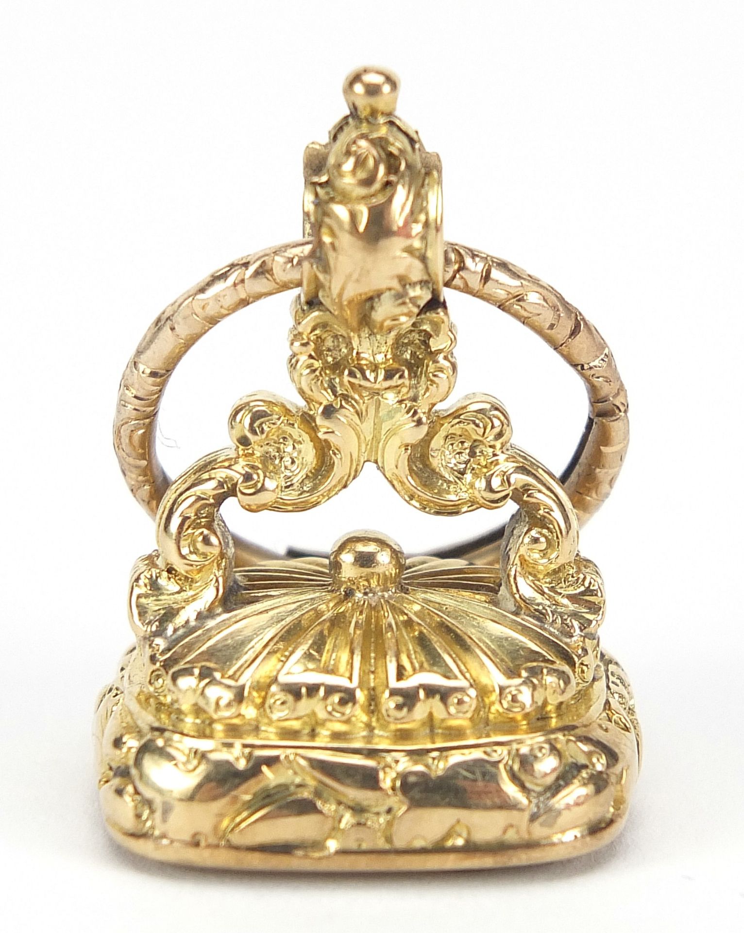 Georgian unmarked gold quartz fob with split ring, the fob 3cm high, total 18.2g : For Further - Image 2 of 4