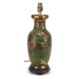 Chinese porcelain baluster vase table lamp decorated with birds and flowers, 41.5cm high : For