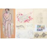 Marie Borobieff Marevna - Collection of studio works including portraits and dogs, ink, pencil and