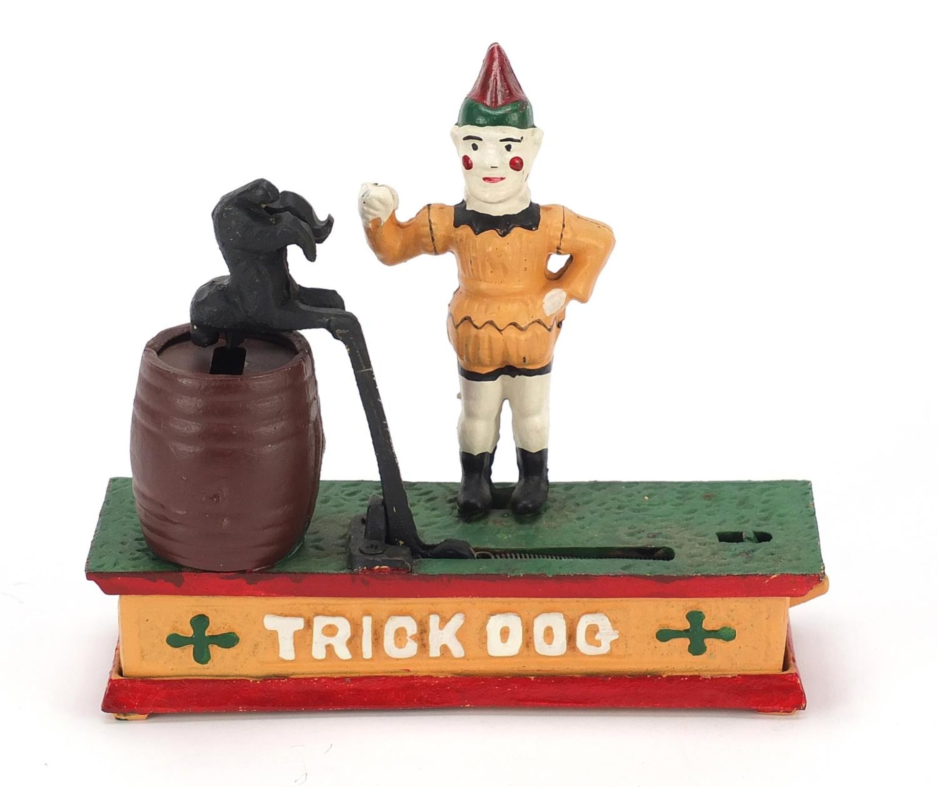Painted cast iron trick dog money box, 20cm wide : For Further Condition Reports Please Visit Our - Image 2 of 4