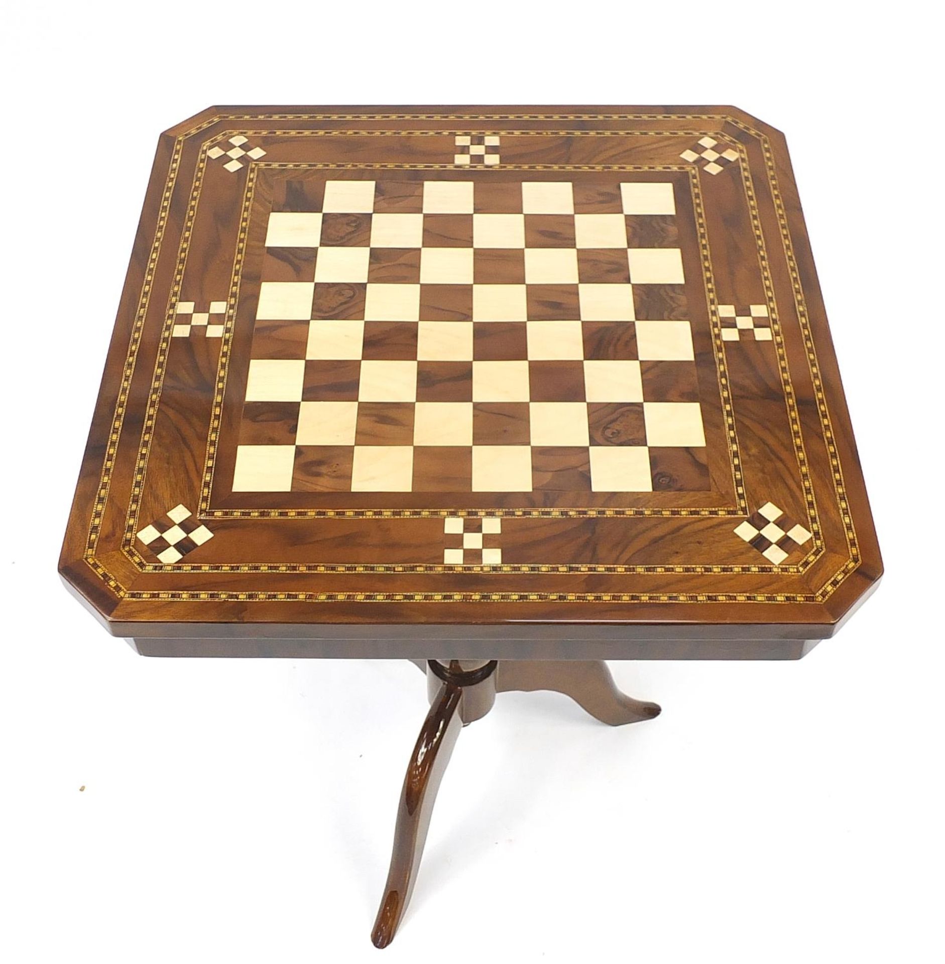 Square mahogany games table with tripod base, 74.5cm H x 60cm W x 60cm D : For Further Condition - Image 2 of 3