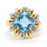 14ct gold blue topaz and diamond ring, size R, 6.0g : For Further Condition Reports Please Visit Our