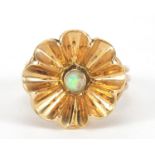 9ct gold opal flower head ring, HGM maker's mark, size L, 7.2g : For Further Condition Reports
