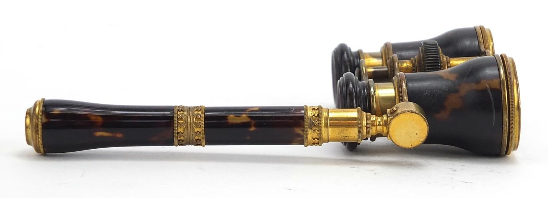 Pair of Victorian faux tortoiseshell opera glasses with side arm : For Further Condition Reports - Image 5 of 12
