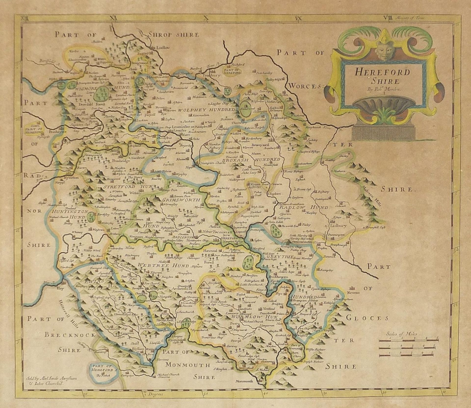 Three 18th century hand coloured maps by Robert Morden comprising Herefordshire, Somersetshire and - Bild 3 aus 24