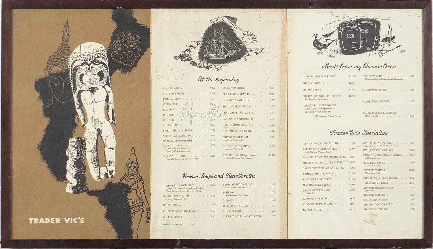 Six vintage menus including Quo Vadis Restaurant, some with signatures, the largest overall 81cm x - Image 6 of 18