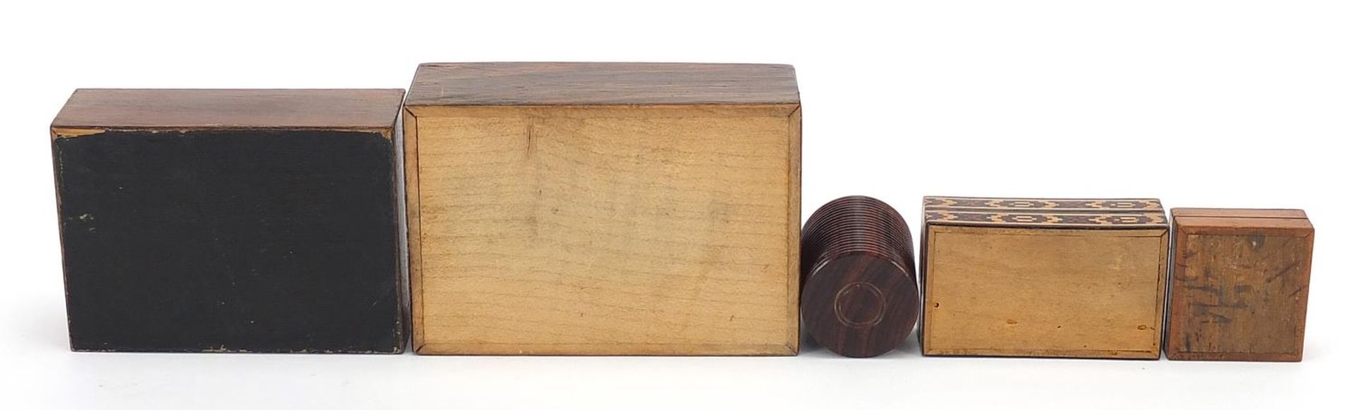 Victorian Tunbridge ware including a rosewood box inlaid with a dog, stamp box with penny red and - Image 3 of 3