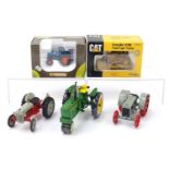 Five die cast model tractors and vehicles including 1:16 scale Ertl John Deere 3010, Universal