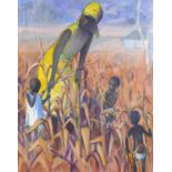 Sheelah Walker - Mother and children on a plantation, oil on canvas, mounted and framed, 70cm x 55cm