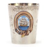 Shipping interest silver beaker enamelled with The British Guyana and gilt interior, 6.5cm high,