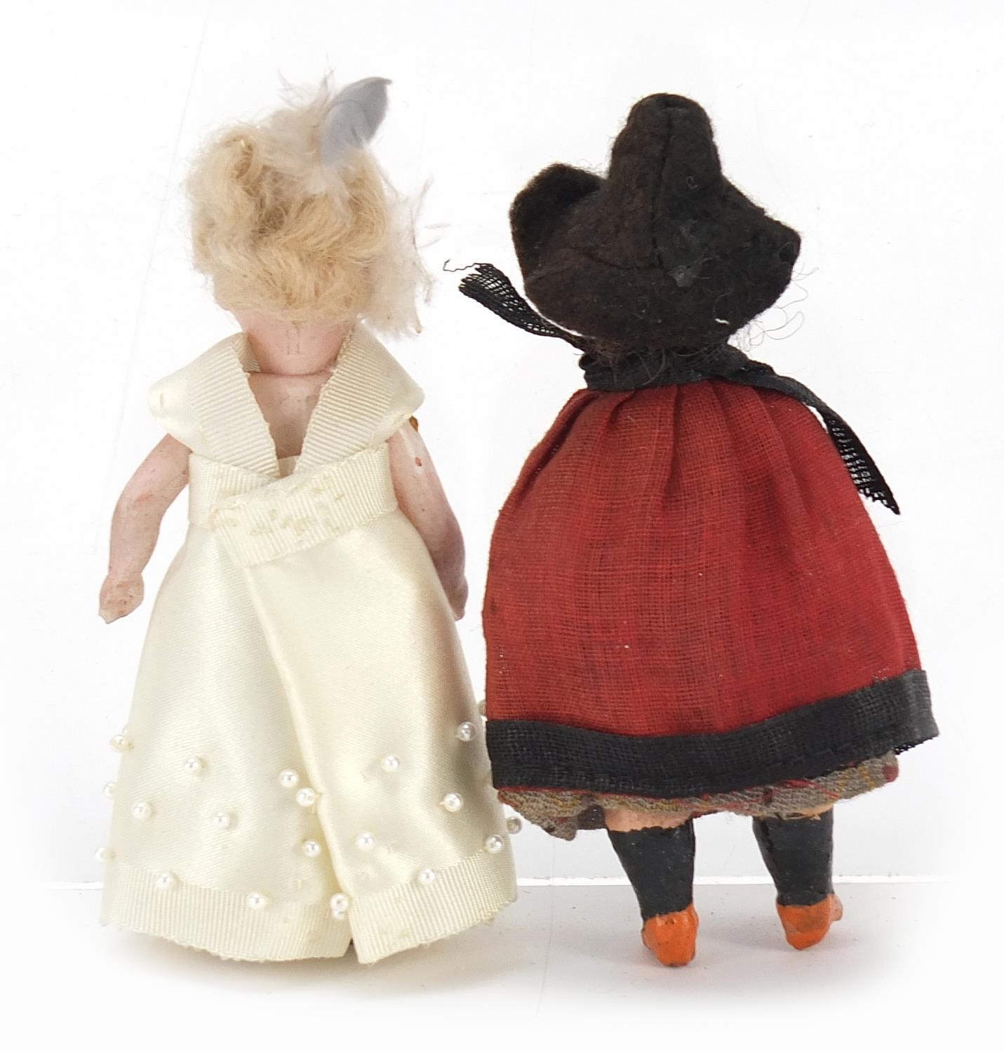 Two miniature bisque headed dolls with jointed limbs, each approximately 9cm high : For Further - Image 3 of 5