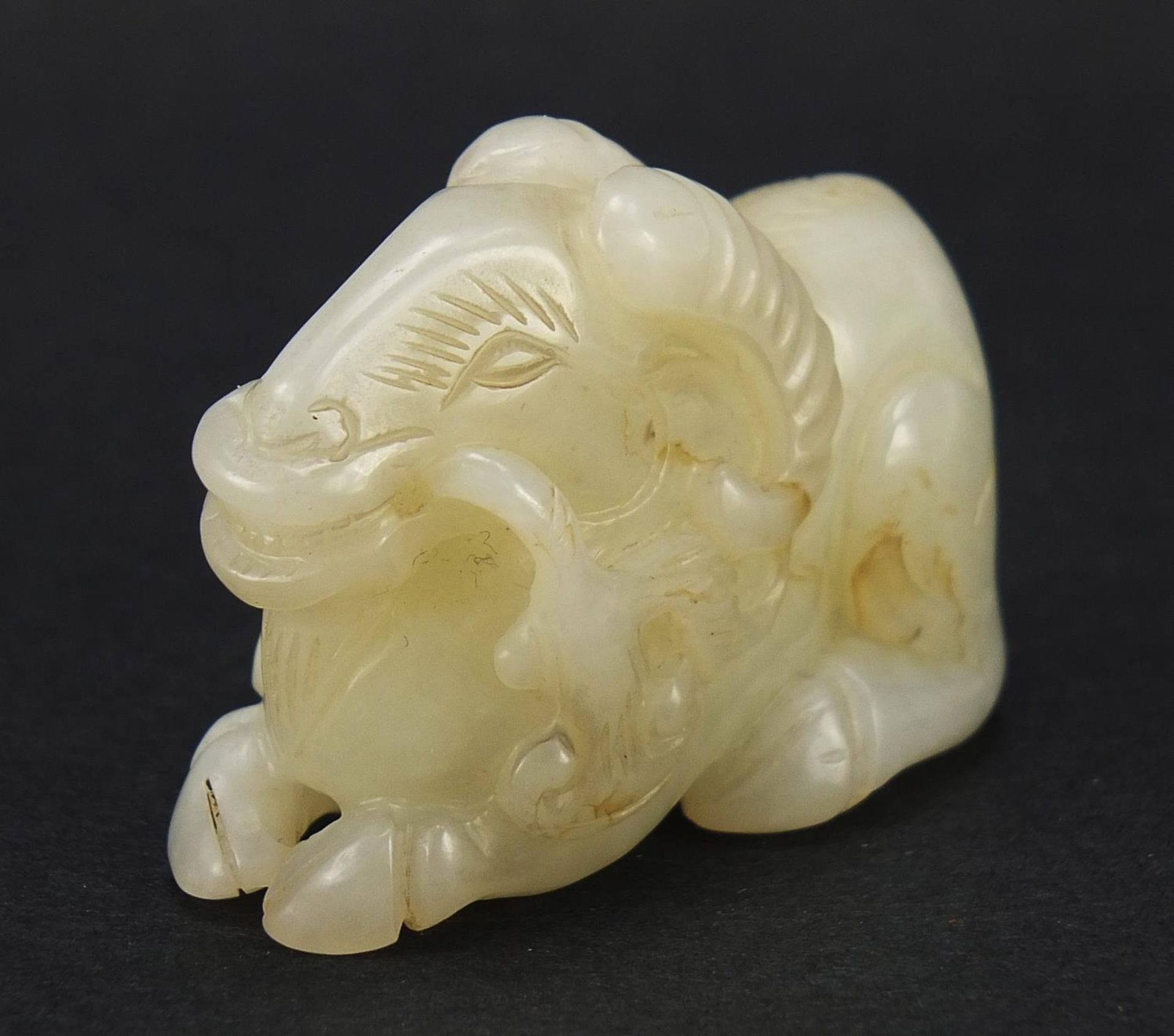 Chinese white jade carving of a ram, 5.5cm in length : For Further Condition Reports Please Visit