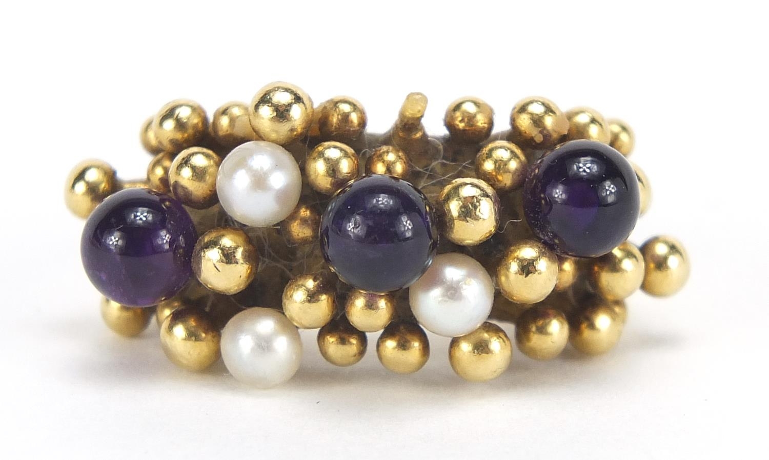 Stuart Devlin, 18ct gold amethyst and pearl ring, size L, 15.7g : For Further Condition Reports