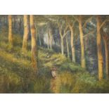 James Jameson - Two figures in woodland, late 19th century watercolour, S J Wiseman label verso,
