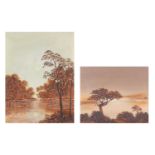 Cyril Osborne - Trees beside water, two oil on boards, mounted and framed, the largest 44cm x 33.5cm