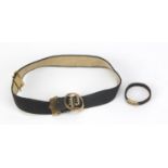 Antique 9ct gold mounted ribbon bracelet set with seed pearls and an plaited hair mourning ring :