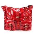 Mulberry red leather shoulder bag, 41cm wide : For Further Condition Reports Please Visit Our