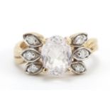 9ct gold pink and clear stone ring, size N, 4.0g : For Further Condition Reports Please Visit Our