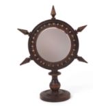 Taxidermy interest porcupine quill mirror in the form of a ships wheel, 37cm high : For Further