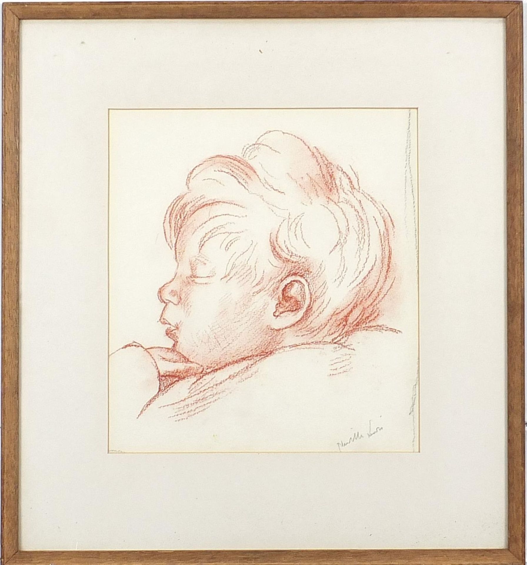 Alfred Neville Lewis - Sleeping child, signed red crayon, mounted, framed and glazed, 25cm x 23cm - Image 2 of 4